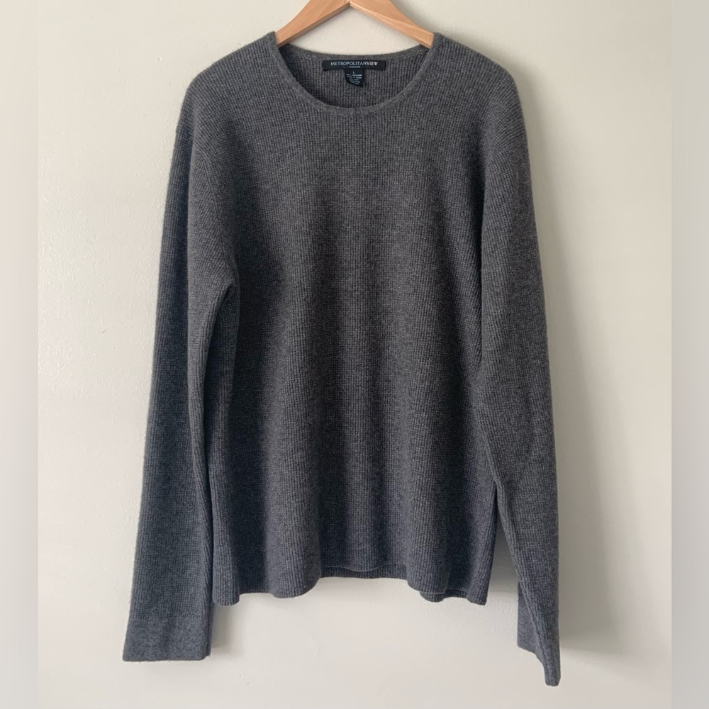 Metropolitan View Men’s Cashmere Sweater Heather Gray Crewneck Sz L Textured